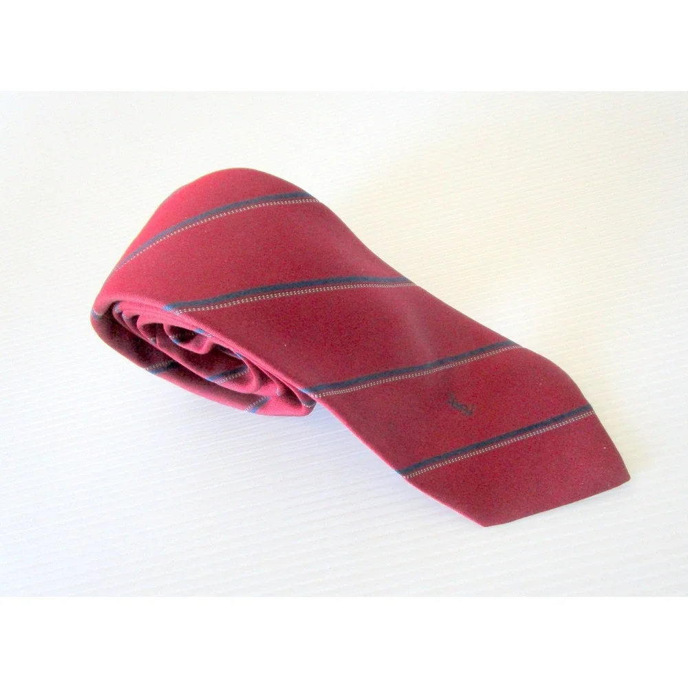 Yves Saint Laurent YSL Men's Burgundy Blue Stripe Tie Vintage